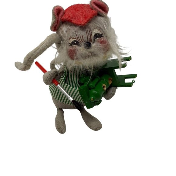 Annalee Vintage Christmas Mouse Artist Elf Figurine Green Train Workshop 1992 - Picture 7 of 9